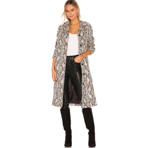 Apparis Jackets & Blazers - NWT APPARIS Revolve Zahra Patent Snakeskin Python Print Long Trenchcoat Jacket S